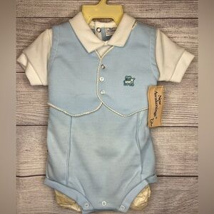 Vintage NWT New Awakenings by Cutler Baby Romper 9M Blue White Made in USA
